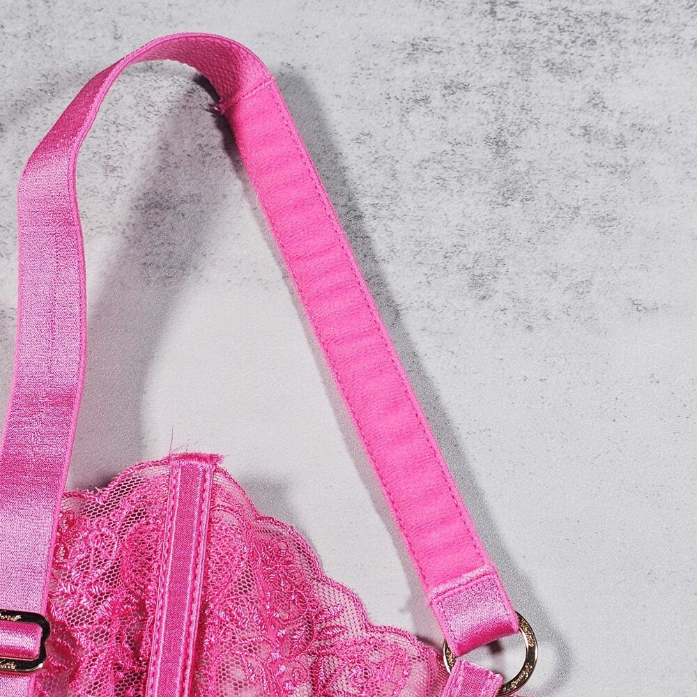 Honey Birdette Natalie Pink Sheer Embroidered Balconette Bra Size 38DD - Picture 10 of 11